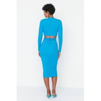 Set de pulover crop striat si fusta midi - 2 piese