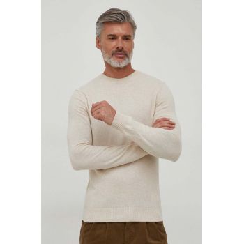 Sisley pulover din amestec de lana barbati, culoarea bej, light de firma original