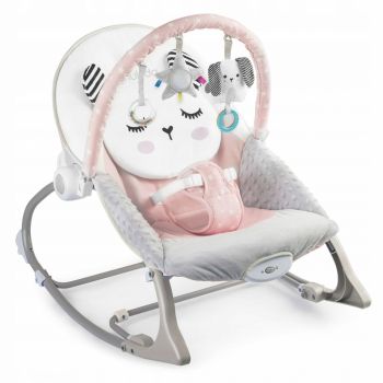 Balansoar multifunctional cu vibratii si arcada cu jucarii,husa detasabila,baza antiderapanta si centuri de siguranta Nukido Panda Roz