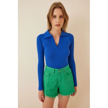 Bluza polo cu aspect striat