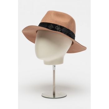 Palarie fedora de lana cu banda logo