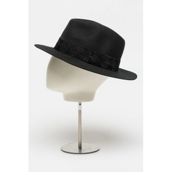 Palarie fedora de lana cu banda logo