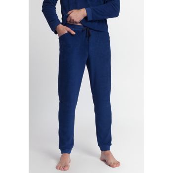 Pantaloni de pijama din material fleece cu snur de ajustare in talie