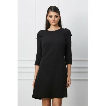 Rochie Ella Collection Anica neagra cu paiete si decupaje la umeri la reducere