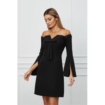 Rochie Moze neagra cu paiete si funda la bust