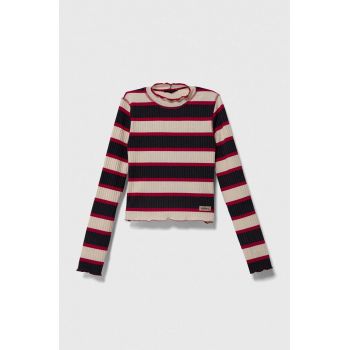 Sisley longsleeve copii culoarea gri, cu turtleneck