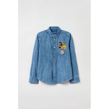 Camasa din material chambray cu aplicatii