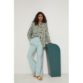 Medicine camasa femei, culoarea turcoaz, cu guler clasic, relaxed Medicine camasa femei, culoarea turcoaz, cu guler clasic, relaxed