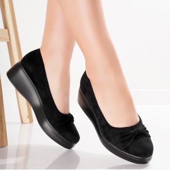 Pantofi Dama cu Platforma Negri din Piele Ecologica Intoarsa Jela