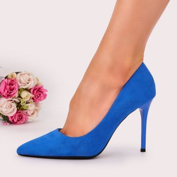 Pantofi Stiletto Dama Albastri Cu Toc Clota ieftini la reducere