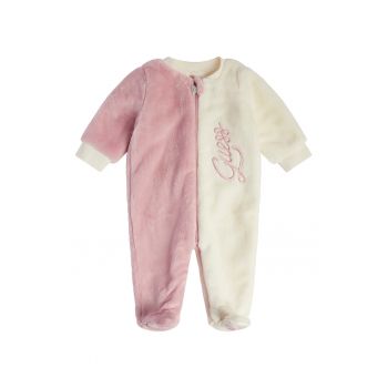 Salopeta din material teddy in doua nuante cu broderie