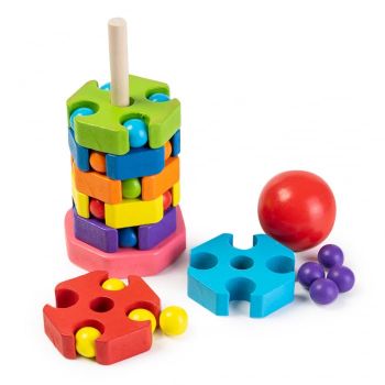Jucarie din Lemn tip Puzzle - Turn pentru Stivuit Montessori - Nurio