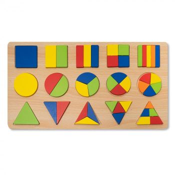 Puzzle 3D din Lemn cu Forme Geometrice Colorate Montessori - Nurio