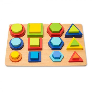 Puzzle 3D din Lemn in Cutie cu Forme Geometrice Colorate - Nurio ieftina