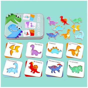 Puzzle din Lemn cu Dinozauri in Cutie Metalica Montessori - Nurio