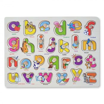 Puzzle din Lemn cu Litere si Desene Vesele Montessori