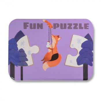 Puzzle din Lemn din Doua Piese in Cutie Metalica - Vulpe Montessori - Nurio