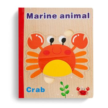 Puzzle din Lemn Tip Carte Animale Marine Montessori