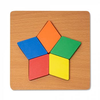 Puzzle mic 3D din lemn cu forme geometrice colorate Montessori