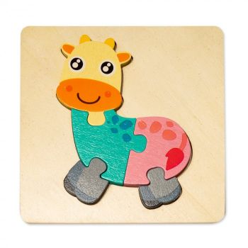 Puzzle Mic 3D din Lemn - Girafa Montessori