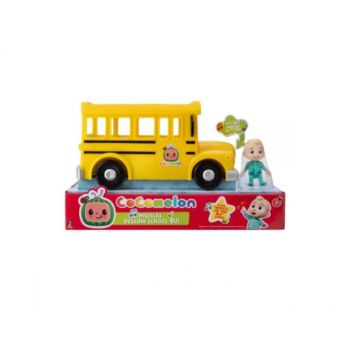 Autobuz scolar Cocomelon cu sunet si figurina JJ, Galben, 22x10x10 cm