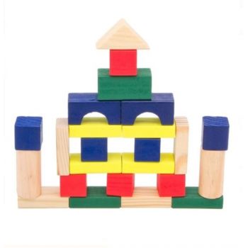 Cuburi colorate din lemn pentru constructii-50 piese