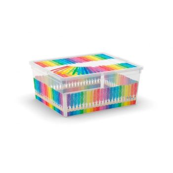 Cutie depozitare cu capac din plastic,Design Creioane colorate, 40x34x17 cm