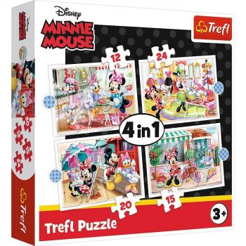 Puzzle carton 4in1: 12,15,20,24 piese Disney Minnie Mouse and Friends,+3 ani