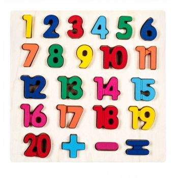 Puzzle incastru Numere - Set lemn cu 20 numere si operatii matematice