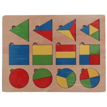 Puzzle lemn educativ, figuri geometrice colorate,30x22.5x0.7cm