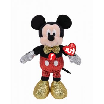 Plus Ty 25cm Beanie Babies Disney Mickey cu Sclipici si Sunete la reducere