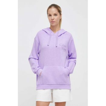 Colourwear hanorac de bumbac femei, culoarea violet, cu glugă, neted
