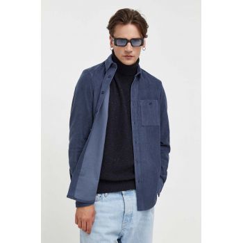 Drykorn camasa din velur culoarea albastru marin, cu guler button-down, regular ieftina