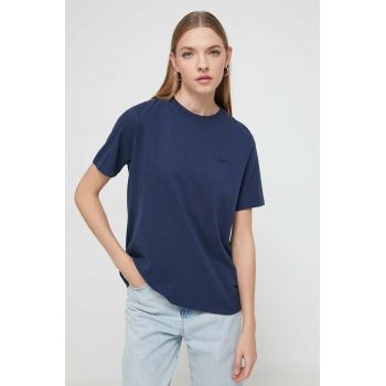 Superdry tricou din bumbac femei, culoarea albastru marin