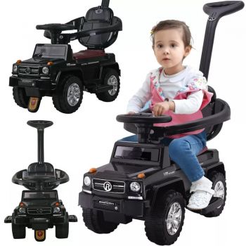 Masinuta pentru copii fara pedale Nicekids Black, cu maner parental detasabil, volan cu functii muzicale si led-uri, roti silentioase, scaun confortabil cu spatar, suport pentru picioare, protectie la rasturnare, 1-3 ani