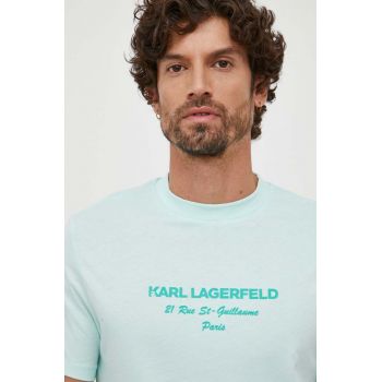 Karl Lagerfeld tricou barbati, culoarea turcoaz, cu imprimeu ieftin