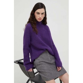 Marc O'Polo pulover de lana femei, culoarea violet, cu turtleneck de firma original