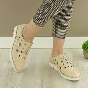 Pantofi Casual Dama Crem Cu Siret Pallavi