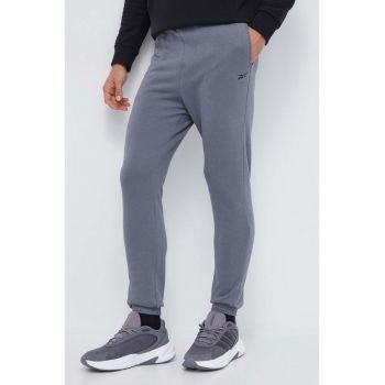 Reebok pantaloni de trening culoarea gri, neted de firma originali