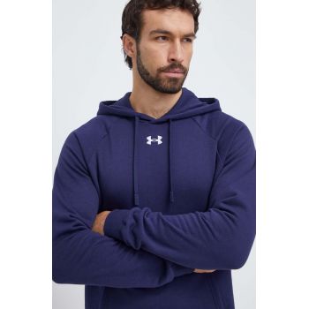 Under Armour bluza barbati, culoarea albastru marin, cu glugă, neted