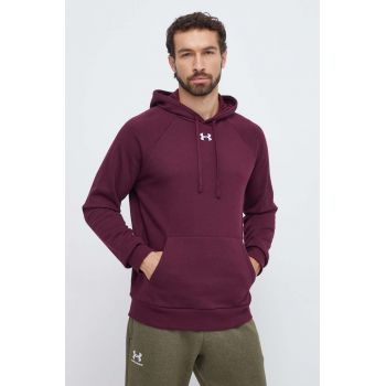 Under Armour bluza barbati, culoarea bordo, cu glugă, neted ieftin