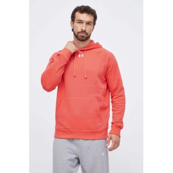 Under Armour bluza barbati, culoarea portocaliu, cu glugă, neted