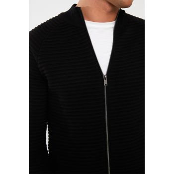 Cardigan cu fermoar si maneci raglan