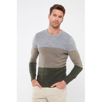Pulover striat cu model colorblock