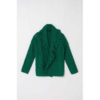 Sisley cardigan cu amestec de lână pentru copii culoarea verde, călduros ieftin