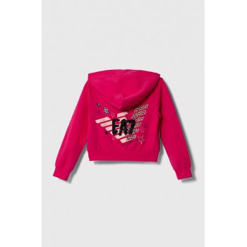 EA7 Emporio Armani bluza copii culoarea roz, cu glugă, cu imprimeu de firma original