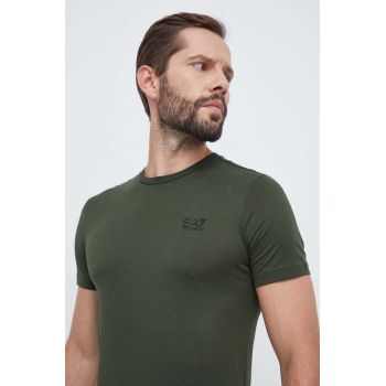 EA7 Emporio Armani tricou din bumbac culoarea verde, cu imprimeu ieftin