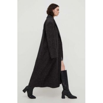 Herskind palton de lana culoarea gri, de tranzitie, oversize de firma original