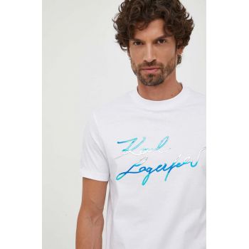 Karl Lagerfeld tricou din bumbac barbati, culoarea alb, cu imprimeu