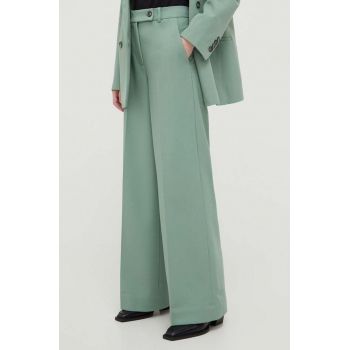 Lovechild pantaloni femei, culoarea verde, drept, high waist